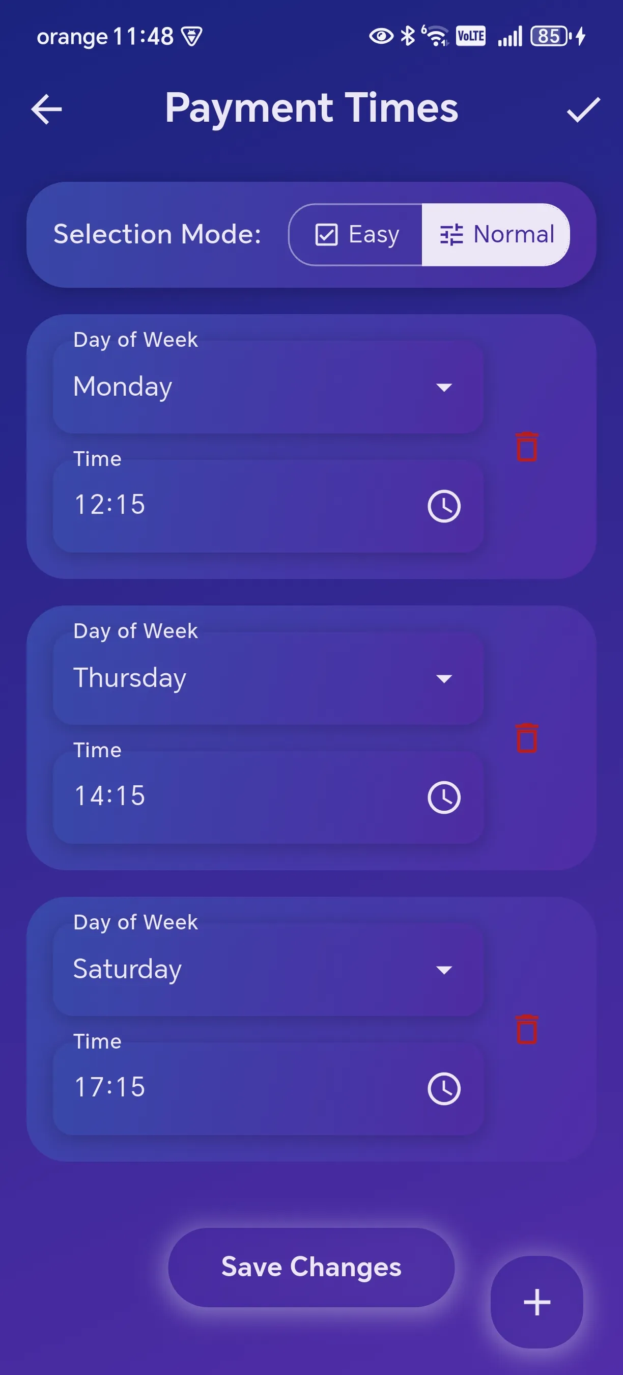 Advanced payment scheduling interface with precise time selection for recurring payments